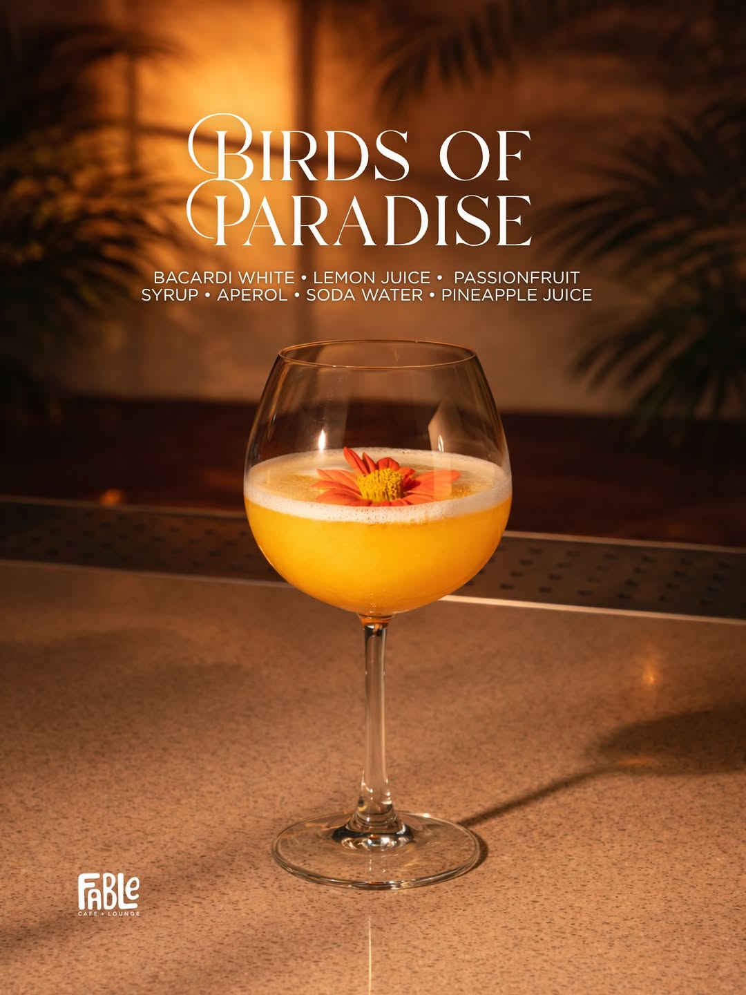 Tropical cocktail at Fable Lounge